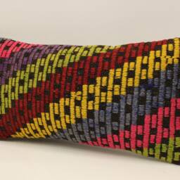Vintage Kilim Lumbar Pillow, Bohemian Wool Cushion, 10x20 - thumbnail 3