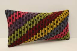 Vintage Kilim Lumbar Pillow, Bohemian Wool Cushion, 10x20 - thumbnail 1