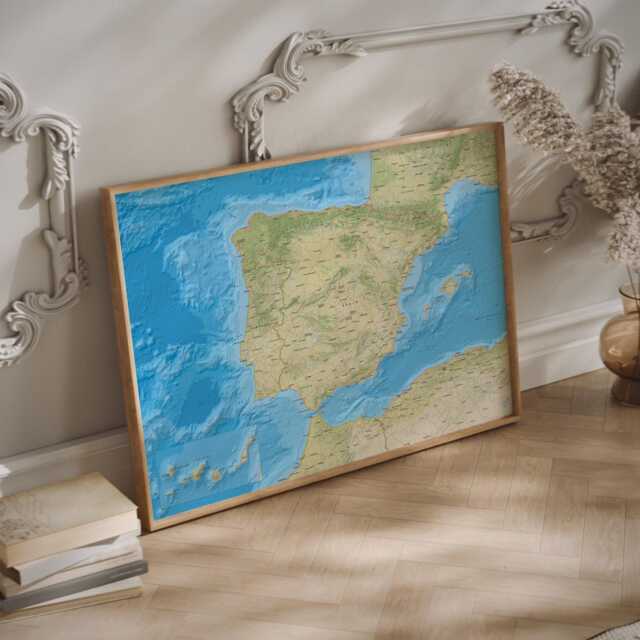 Spain Map Wall Art - Different Sizes & Frame Options Or Canvas Mapa De Espa??a - image 1