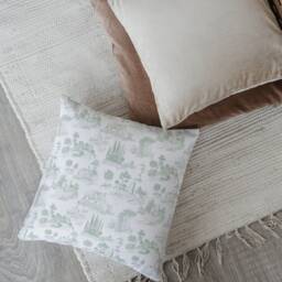 Sage Green Toile De Jouy Pillow Cover - Soft Faux Suede Fabric Pretty Vintage French & White Decorative Cushion - thumbnail 3