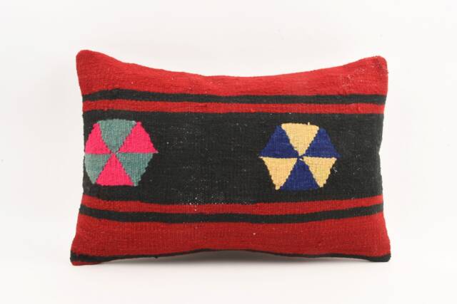 Turkish Kilim Pillow Cover Handwoven Wool Lumbar, 16x24 - image 1