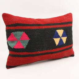 Turkish Kilim Pillow Cover Handwoven Wool Lumbar, 16x24 - thumbnail 3