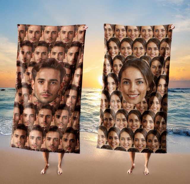 Funny Personalised Custom Photo Upload Collage Soft Highly Absorbent Beach Bath Sheet Towel Decoration Family Pet His Her Gift - image 1