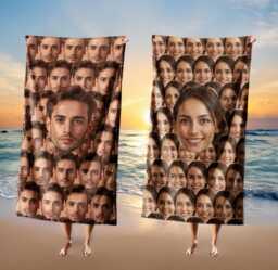 Funny Personalised Custom Photo Upload Collage Soft Highly Absorbent Beach Bath Sheet Towel Decoration Family Pet His Her Gift