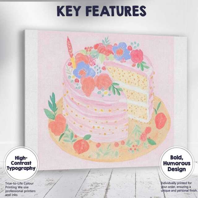 Pink Floral Celebration Layer Cake Watercolour Dessert Canvas Wall Art Print Decor Picture Ready To Hang - image 1