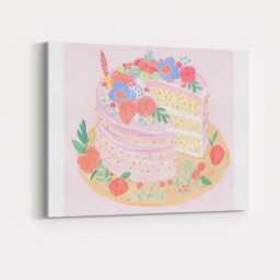 Pink Floral Celebration Layer Cake Watercolour Dessert Canvas Wall Art Print Decor Picture Ready To Hang - thumbnail 4