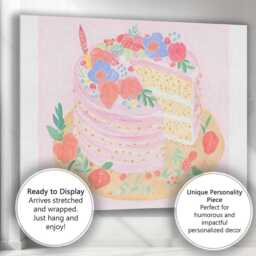 Pink Floral Celebration Layer Cake Watercolour Dessert Canvas Wall Art Print Decor Picture Ready To Hang - thumbnail 3