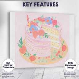 Pink Floral Celebration Layer Cake Watercolour Dessert Canvas Wall Art Print Decor Picture Ready To Hang - thumbnail 1