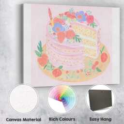 Pink Floral Celebration Layer Cake Watercolour Dessert Canvas Wall Art Print Decor Picture Ready To Hang - thumbnail 2