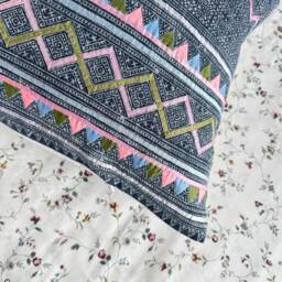 Vintage Thai Hmong Pillow Cover Hand Block Print Patchwork, Boho Chic - thumbnail 4