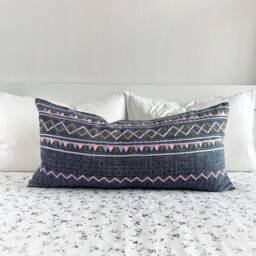 Vintage Thai Hmong Pillow Cover Hand Block Print Patchwork, Boho Chic - thumbnail 1