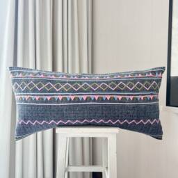 Vintage Thai Hmong Pillow Cover Hand Block Print Patchwork, Boho Chic - thumbnail 2