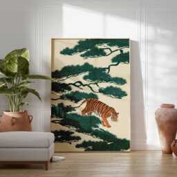 Japanese Tiger Art Print, Minimalist Zen Jungle Poster - thumbnail 4