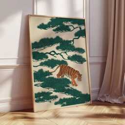Japanese Tiger Art Print, Minimalist Zen Jungle Poster - thumbnail 2