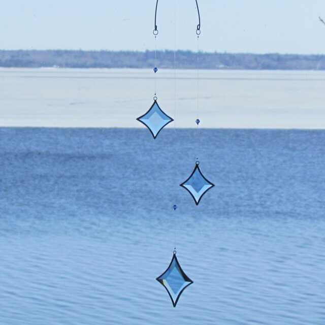 Icy Blue Stained Glass Star Mobile Crystal Suncatcher, Handmade in Canada - image 1