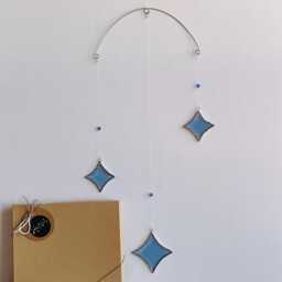 Icy Blue Stained Glass Star Mobile Crystal Suncatcher, Handmade in Canada - thumbnail 4