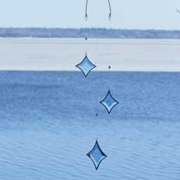 Icy Blue Stained Glass Star Mobile Crystal Suncatcher, Handmade in Canada