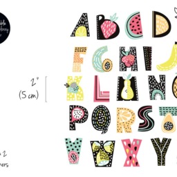 Alphabet Wall Decal, Fruit Pattern Sticker, Child Room Decor, Tiny Colorful Playroom Stickers Set, Kids #1S - thumbnail 2