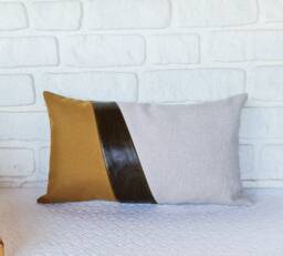 Color Block Pillow Cover Olive, Beige Linen & Mustard Fabric