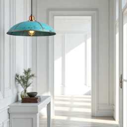 Handmade Copper Dome Pendant Light Rustic Blue Patina, Industrial Lighting - thumbnail 2