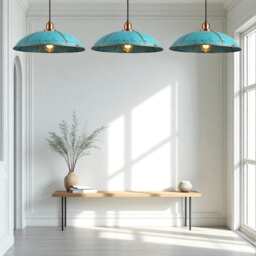 Handmade Copper Dome Pendant Light Rustic Blue Patina, Industrial Lighting - thumbnail 3