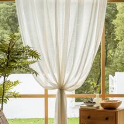 Abel Linen Sheer Curtain, Soft Beige Custom Curtain Panel, Livingroom Extra Long 1Pc - thumbnail 3