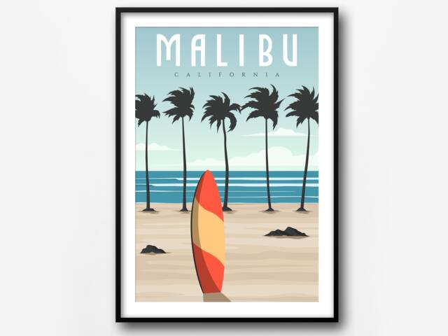 Malibu Vintage Travel Poster Retro Wall Art Print - image 1