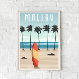Malibu Vintage Travel Poster Retro Wall Art Print - thumbnail 3