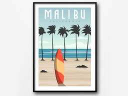 Malibu Vintage Travel Poster Retro Wall Art Print - thumbnail 1