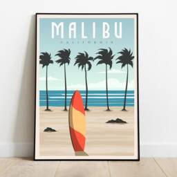Malibu Vintage Travel Poster Retro Wall Art Print - thumbnail 2