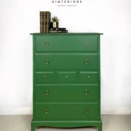 stag Tallboy Chest Of Drawers in Vibrant Retro Green - thumbnail 2