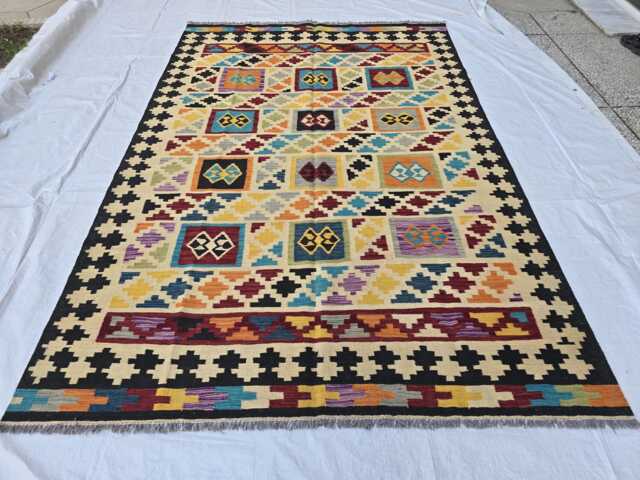 7??10 Ft Kilim Rug For Living Room - Flatweave Geometric Tribal Wool - image 1