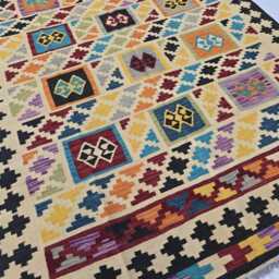 7??10 Ft Kilim Rug For Living Room - Flatweave Geometric Tribal Wool - thumbnail 3