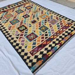 7??10 Ft Kilim Rug For Living Room - Flatweave Geometric Tribal Wool - thumbnail 2