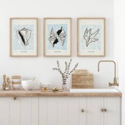 Blue Sea Set Of 3 Prints, Nautical Gallery Wall Art, Ocean Mood Collection, Summer Decor, Minimalist Shells Canvas, Modern Art Gift, Digital - thumbnail 3