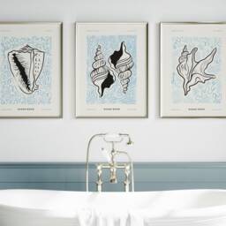 Blue Sea Set Of 3 Prints, Nautical Gallery Wall Art, Ocean Mood Collection, Summer Decor, Minimalist Shells Canvas, Modern Art Gift, Digital - thumbnail 2