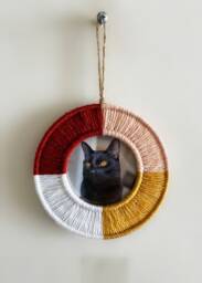 Yarn Wall Hanging Picture Frame Red, Mustard, Pink, White, Boho Decor - thumbnail 1