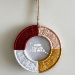 Yarn Wall Hanging Picture Frame Red, Mustard, Pink, White, Boho Decor - thumbnail 2