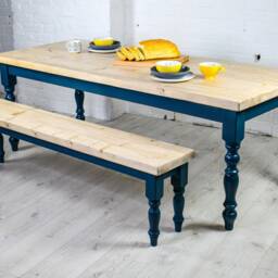 Farmhouse Dining Table Set With Bench. Rustic Wood - Handmade Kitchen Table in Any Size - thumbnail 2