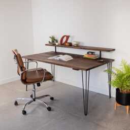 Handmade Rustic Wood Desk With Hairpin Legs & Monitor Shelf - thumbnail 1