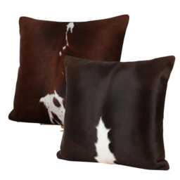 Brown White Cowhide Leather Cushion Cover 16x16, Natural Animal Pattern Home Decor - thumbnail 2
