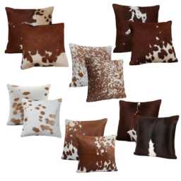 Brown White Cowhide Leather Cushion Cover 16x16, Natural Animal Pattern Home Decor - thumbnail 1