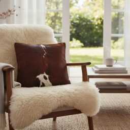 Brown White Cowhide Leather Cushion Cover 16x16, Natural Animal Pattern Home Decor - thumbnail 3