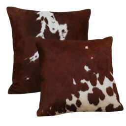 Brown White Cowhide Leather Cushion Cover 16x16, Natural Animal Pattern Home Decor - thumbnail 4