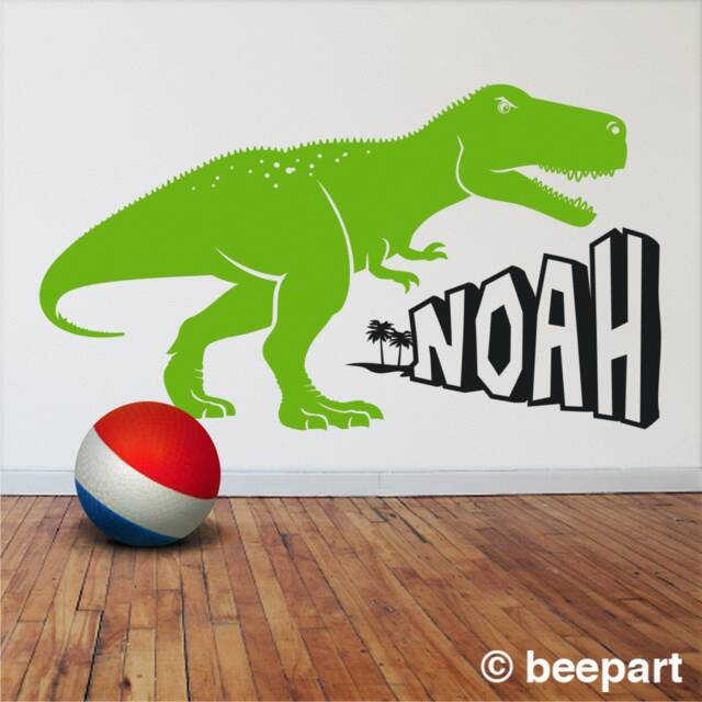 Personalized T-Rex Dinosaur Wall Decal, Custom Name Vinyl - image 1
