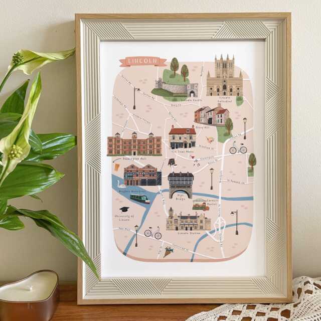 Lincoln Map, Illustrated Map Of Lincoln, Poster, Print, Art, Illustration, Gift, Lincolnshire - image 1