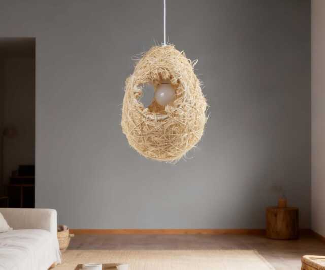 "Handwoven Silk Pendant Light, Egg-Shaped Lighting Fixture, Ceiling Lighting, Eco-Friendly Lamp, W11.8"" By H15.7" - image 1