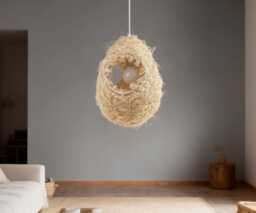 "Handwoven Silk Pendant Light, Egg-Shaped Lighting Fixture, Ceiling Lighting, Eco-Friendly Lamp, W11.8"" By H15.7" - thumbnail 1