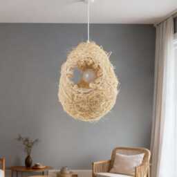 "Handwoven Silk Pendant Light, Egg-Shaped Lighting Fixture, Ceiling Lighting, Eco-Friendly Lamp, W11.8"" By H15.7" - thumbnail 3