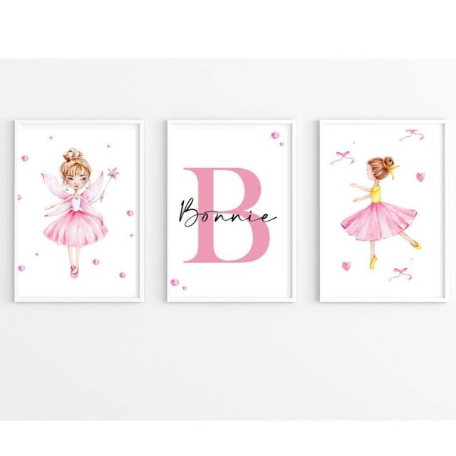 Set Of 3 Personalised Fairy Ballerina Prints - Children's Bedroom Posters - image 1